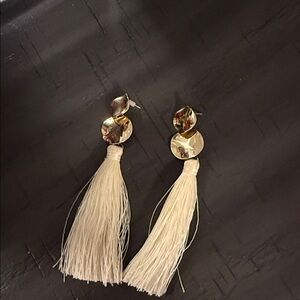 Gold and Cream Tassel Earrings